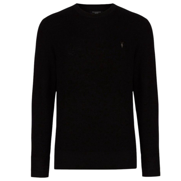 AllSaints Black Ivar Merino Crewneck Sweater Ram skull embroidery Men's XL NWT - Picture 1 of 11